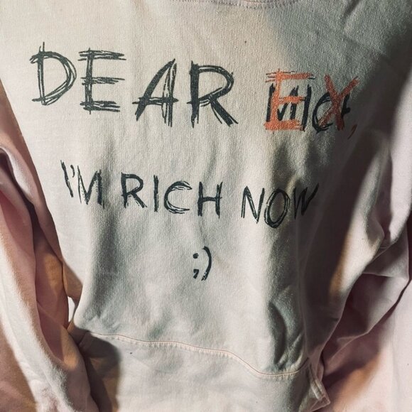 Dear Ex Im Rich Now Sweatshirt - Pink Black - XL Y2k Pullover Sweatshirt Hoodie - Picture 9 of 10